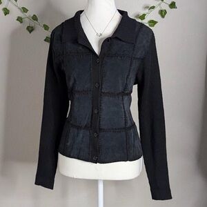 Y2K Suede Patchwork Panel Button-Front Sweater Jacket